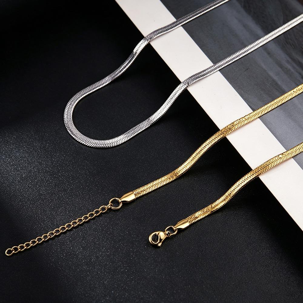 Snake Chain Necklace Dainty Simple Jewelry 2mm 3mm 4mm 5mm Chunky Herringbone 18K Gold Plated Thin Flat Snake Choker Necklaces