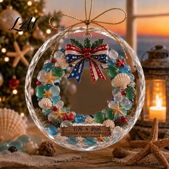 Christmas Wall Hanging Decor Ocean Themed Ornaments Lighthouse/Wreath/Santa Claus/Xmas Tree/Snowman/Deer Holiday Party Ornaments Decor Acrylic Tree