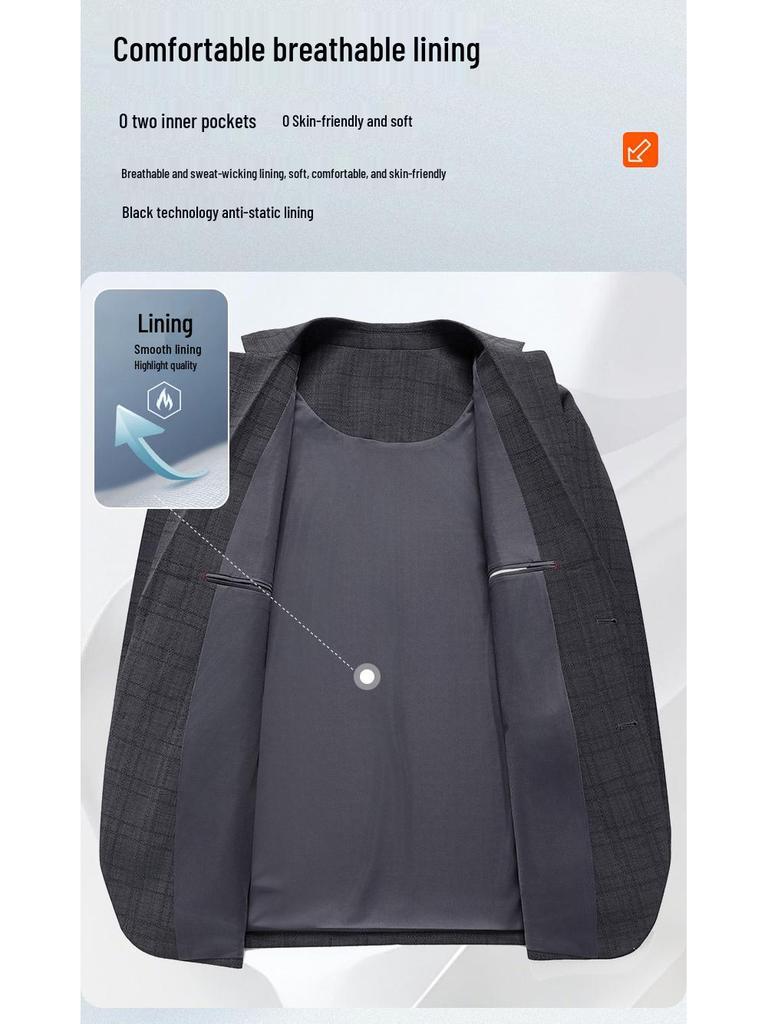 Herren Slim Fit bügelfreier karierter Blazer im koreanischen Stil - Business Casual Frühlingsjacke