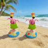 Cute Flamingo Solar Car Ornament Plastic Dashboard Decor with Automatic Swing Hawaiian Grass Skirt Design Car Desk Seaside Decoration Novelty Gift