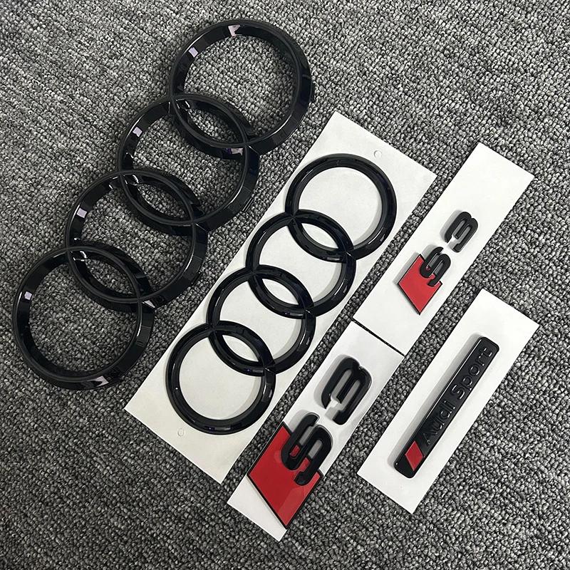 hot S3 2010-2020 4Ring logo ABS Black Car Hood Front Grill Emblem Rear Trunk Badge Sticker S3 Emblem hot Sport Sticker