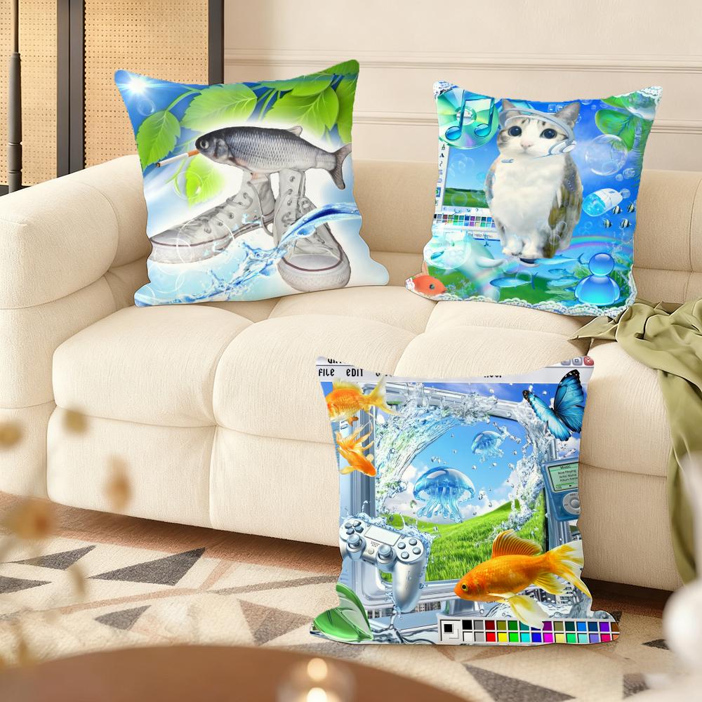 Frutiger Aero Art Cushion Cover Soft Short Plush Pillow Cover Smooth Cozy Texture Aesthetic Cushion Case Home Decor