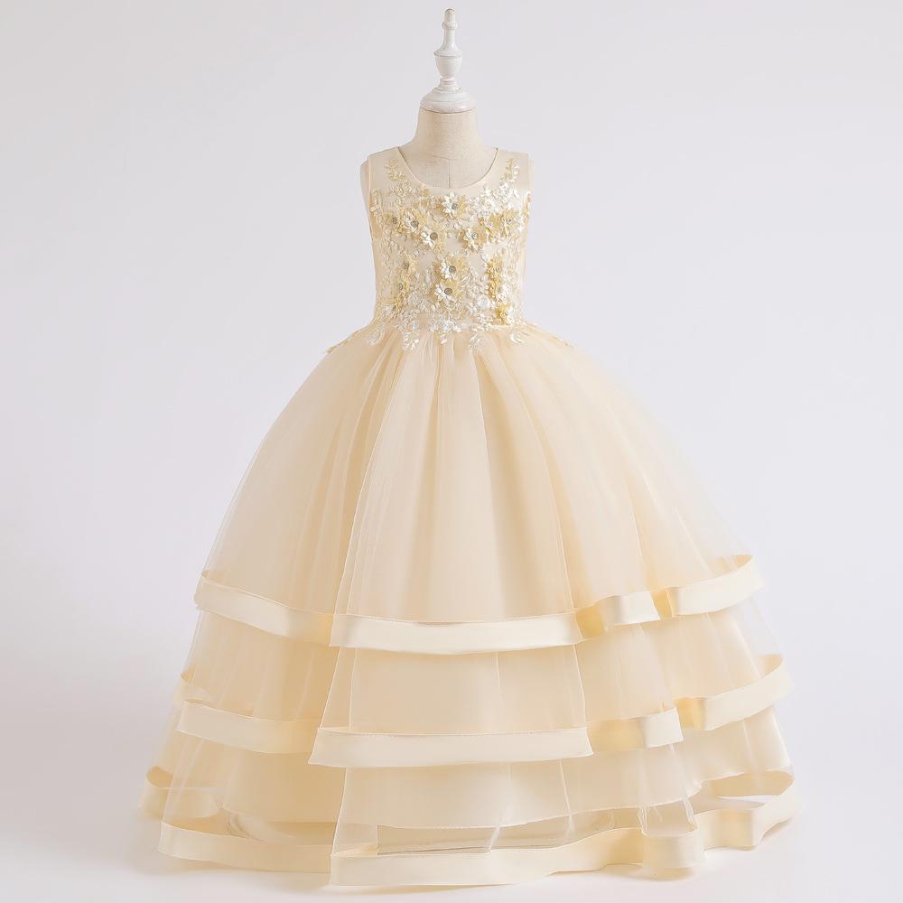 

Вечернее платье для девочек, кружевное платье-пачка, официальные детские платья для девочек, детский костюм, элегантное платье принцессы, свадебное платье с цветочным узором для девочек 150cm шампанского