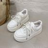 White Platform Chunky Sole Sneakers Casual Daily Wear Footwear Breathable Lace-Up Shoes Fashion Height Increasing Zapatos Mujer