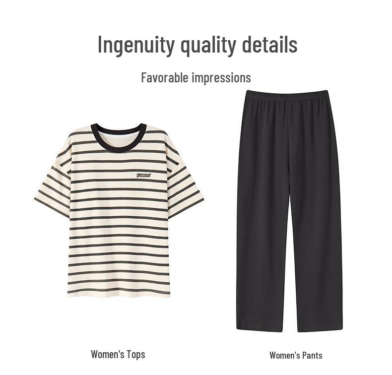 Damski kreskówkowy komplet piżamy z krótkim rękawem i wkładkami na biust - Letni bawełniany długi komplet domowy 2025