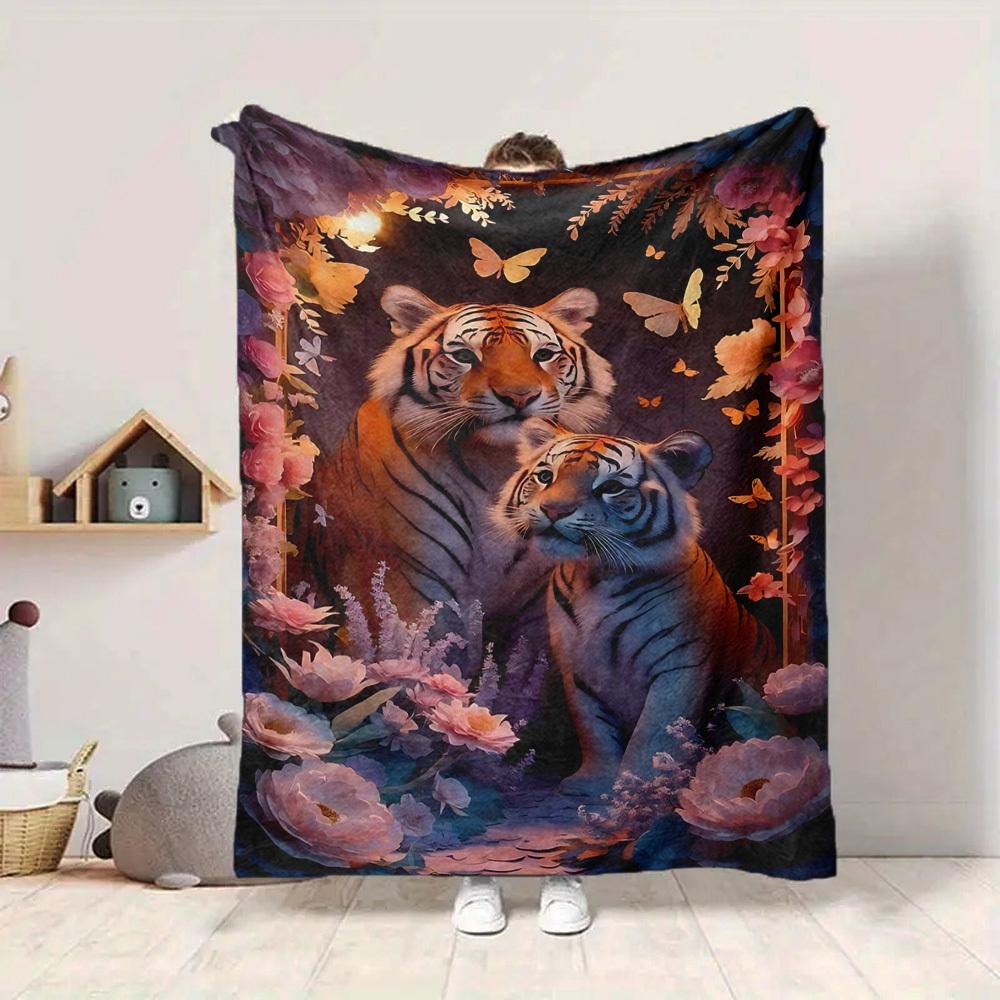 1pc Tiger Family Blanket Lightweight Flannel Blanket Throw Blanket For Sofa, Bed, Travel, Camping yy2509026169