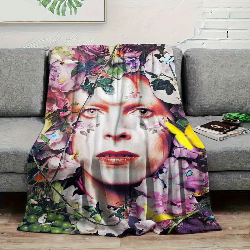 1Pc davidbowie Print Flannel Blanket, High quality Comfortable for All Seasons, Warmth and Comfort, Perfect for Christmas Gifts