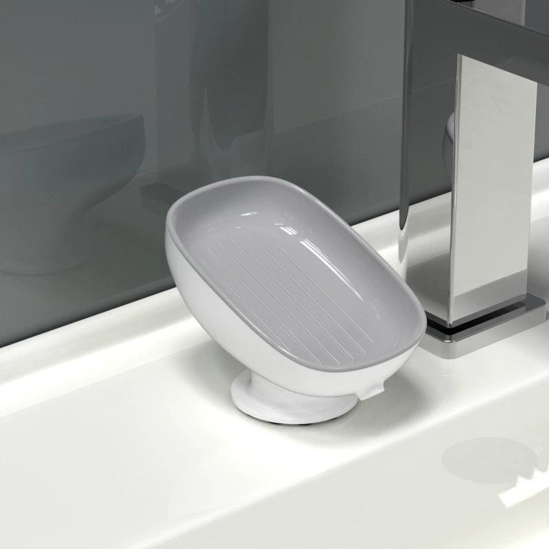Self Draining Soap Holder with Super Suction Cup Non-Slip Detachable Soap Dish for Bathroom Kitchen Sponge Scrubber Storage