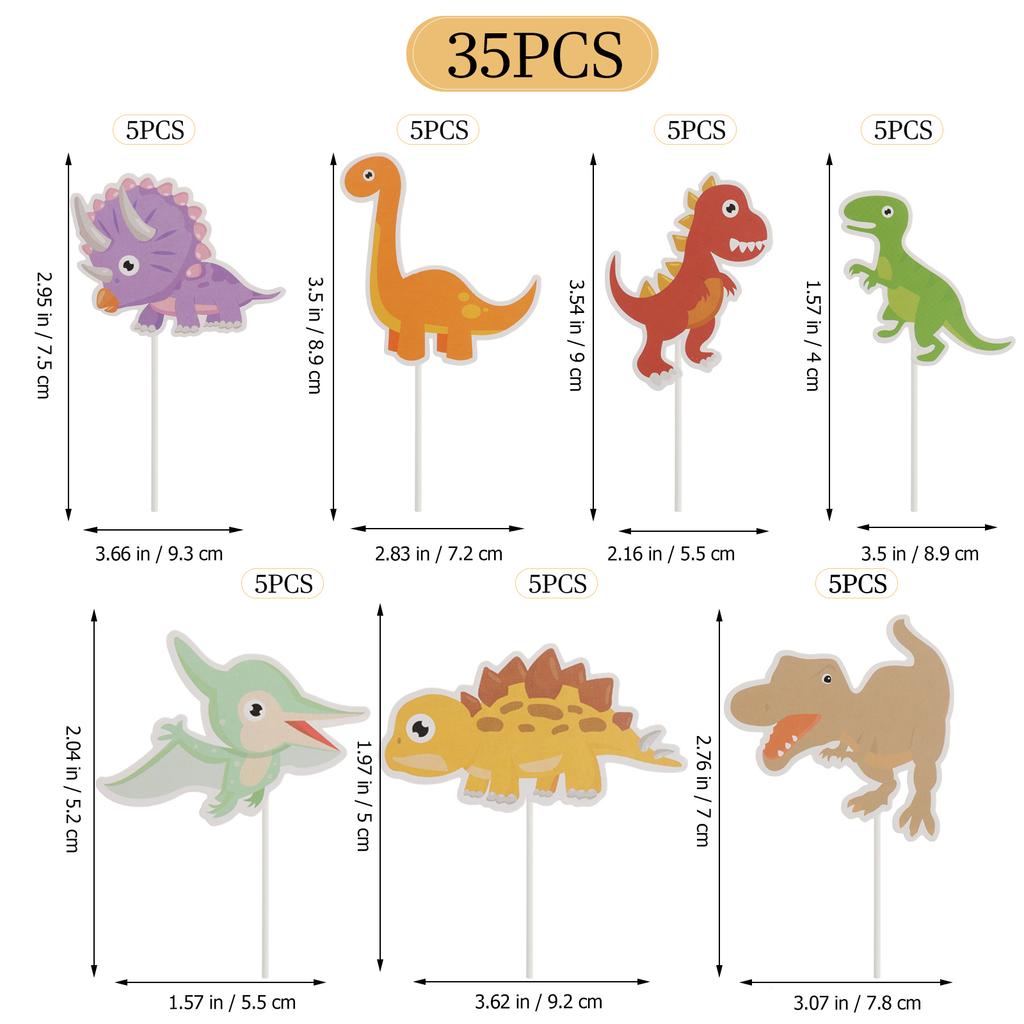 Insert Card Baby Decor Cute Cupcake Toppers Decorations for Birthday Party Dinosaur
