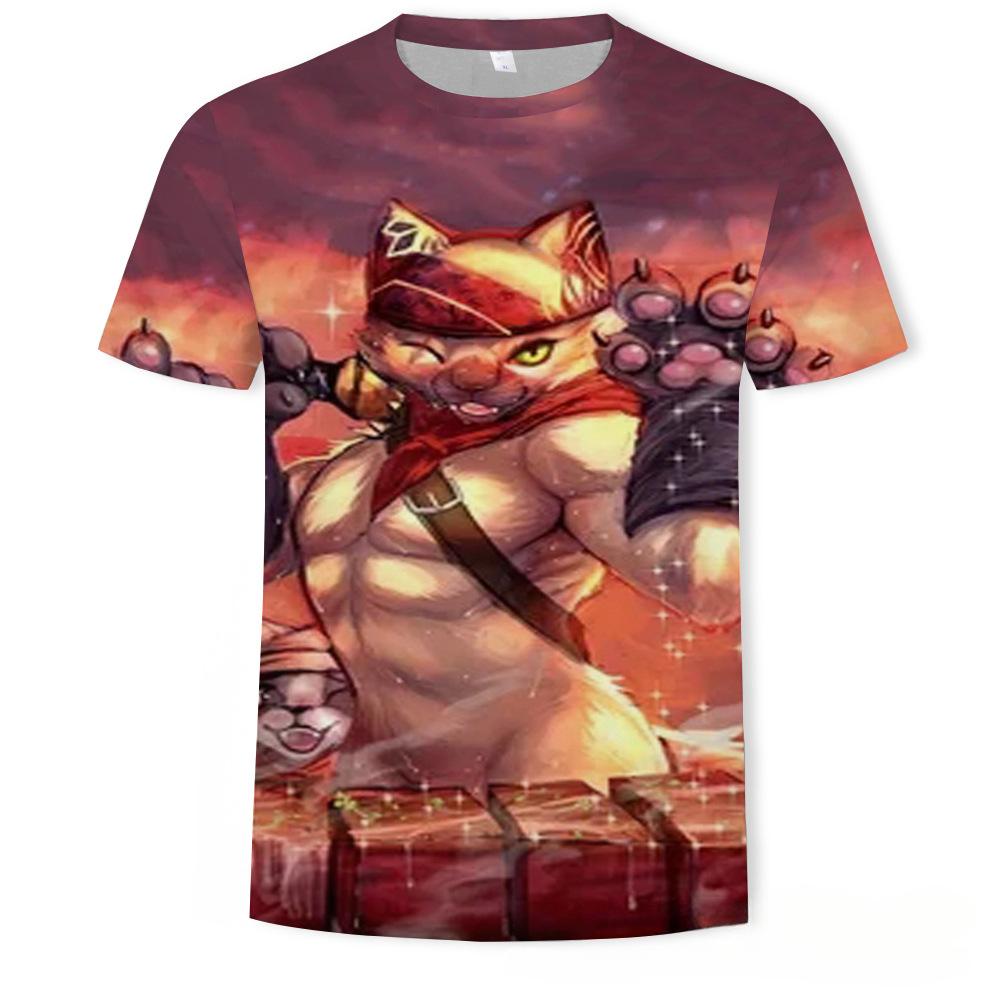 Summer Round Neck 3D Cute Cat Print Top Fashionable Casual Short Sleeved Men's T-shirts