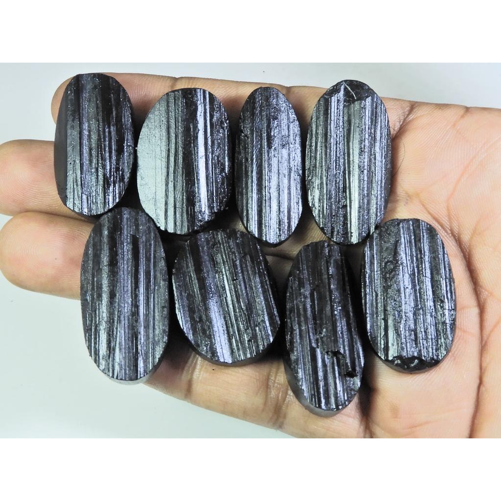 420Cts.Natural Black Tourmaline Oval Shape Cabochon Loose Gemstone 08Pcs Lot C-342
