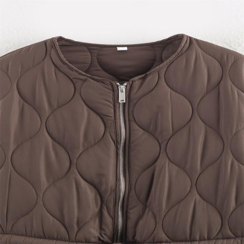 Womens Warm Puffer Coat With Zipper Loose Fit Long Sleeve Quilted Cotton Jacket Winter