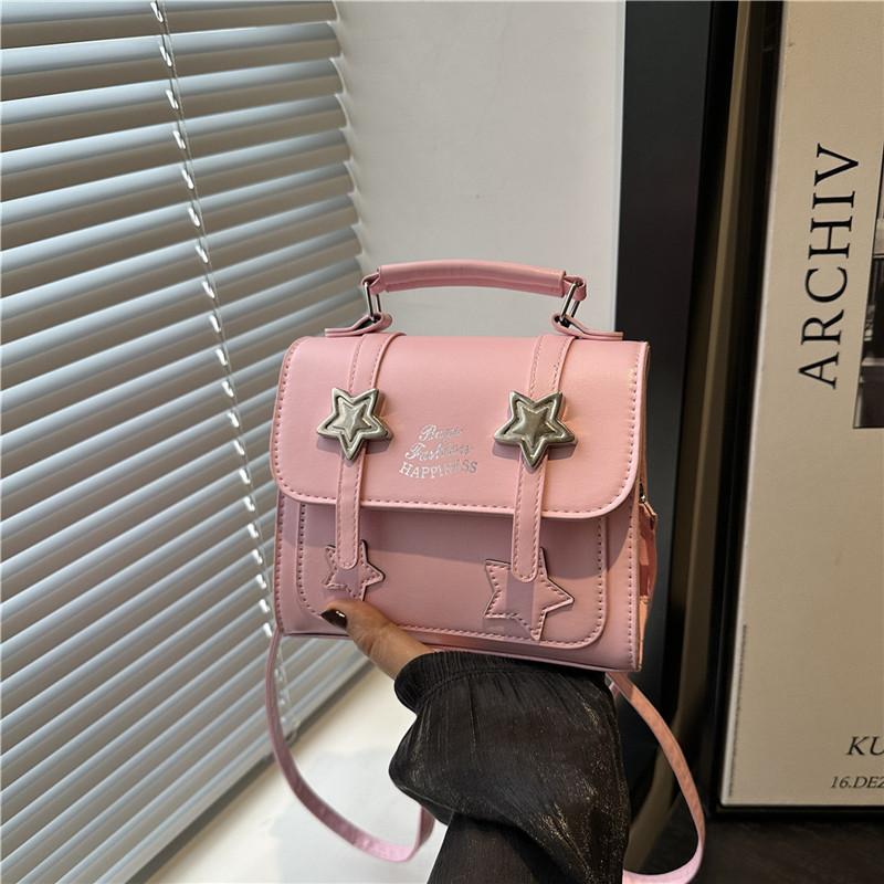 Aesthetic college five-pointed star solid color handbag versatile shoulder messenger bag design sense bag