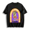 Cute Guitar Playing Frog Print T-Shirt, Casual Loose Top with Mushroom Snail Pattern for Men and Women Pure Cotton T-shirt