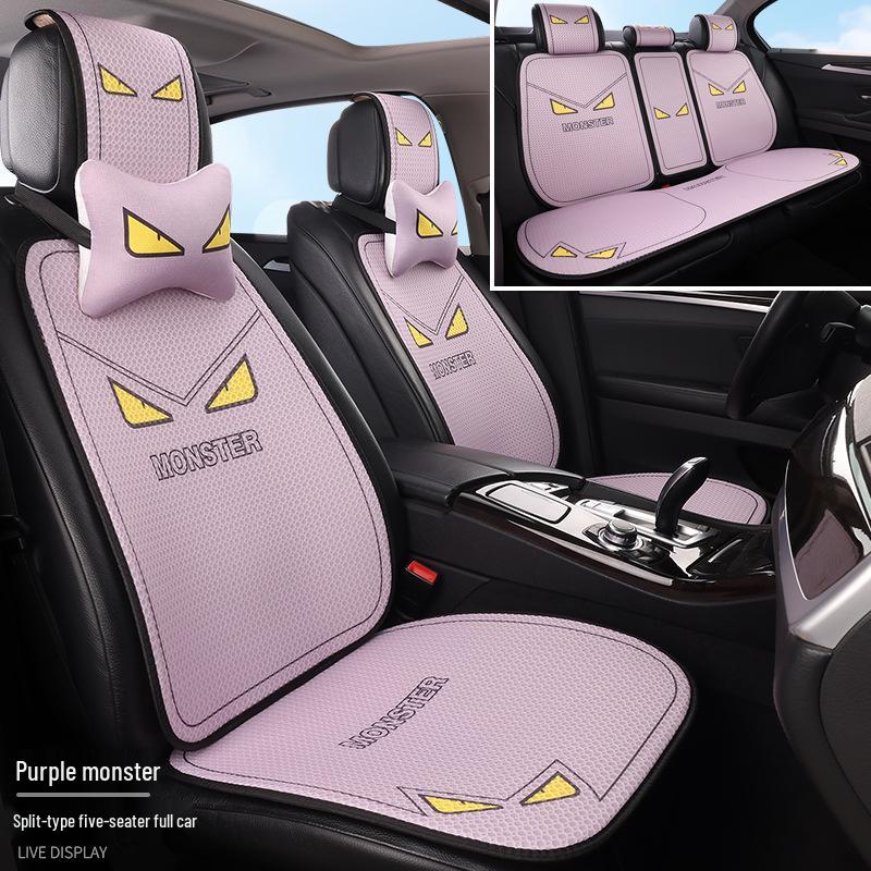 Universal Cartoon Linen Car Seat Cushion - Warm, Stylish, Four Seasons Comfort