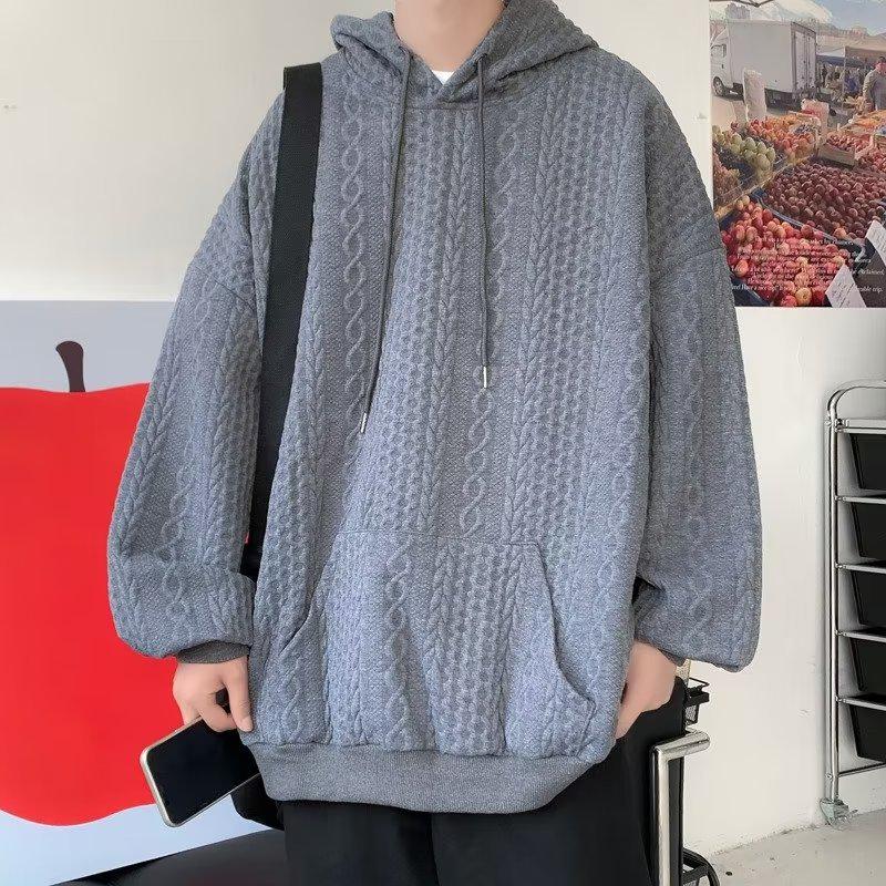 

Men s Twisted Pattern Hooded Sweatshirt: Trendy Spring/Autumn Casual Loose-Fit Top for Couples 2XL сірий колір