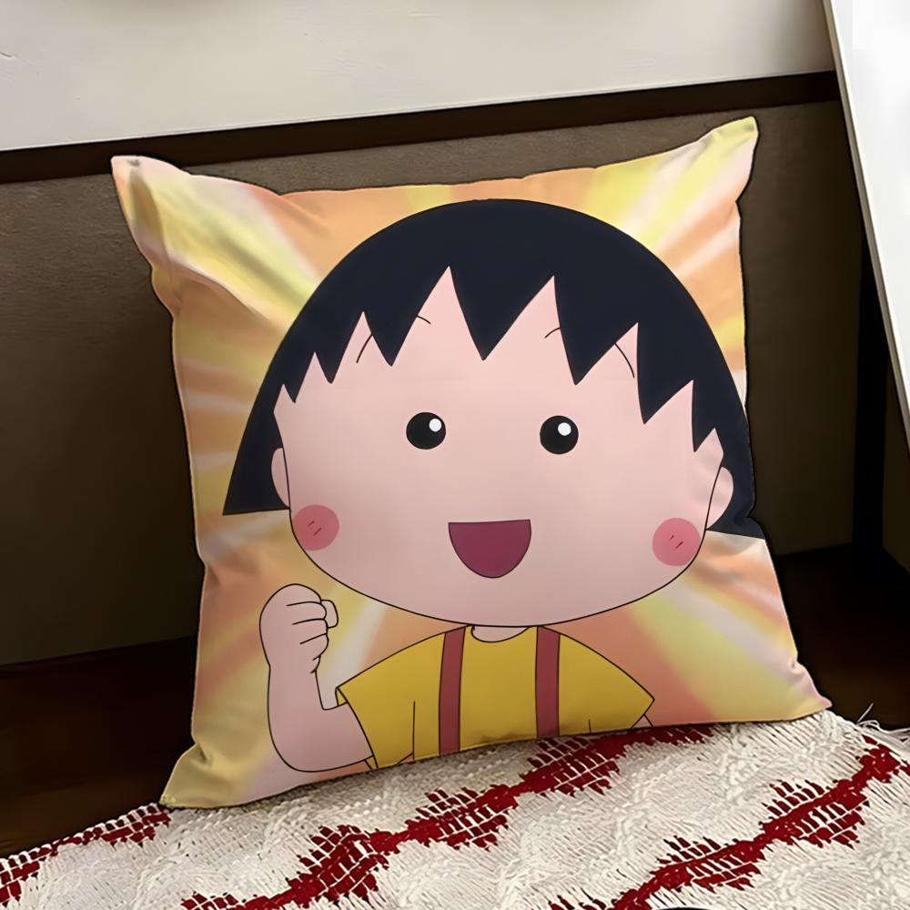 Cute anime CChibi MMaruko Chan Cushion Cover Reversible Soft Durable Pillow Cover Home  Car MultiScene Use for Daily Comfort