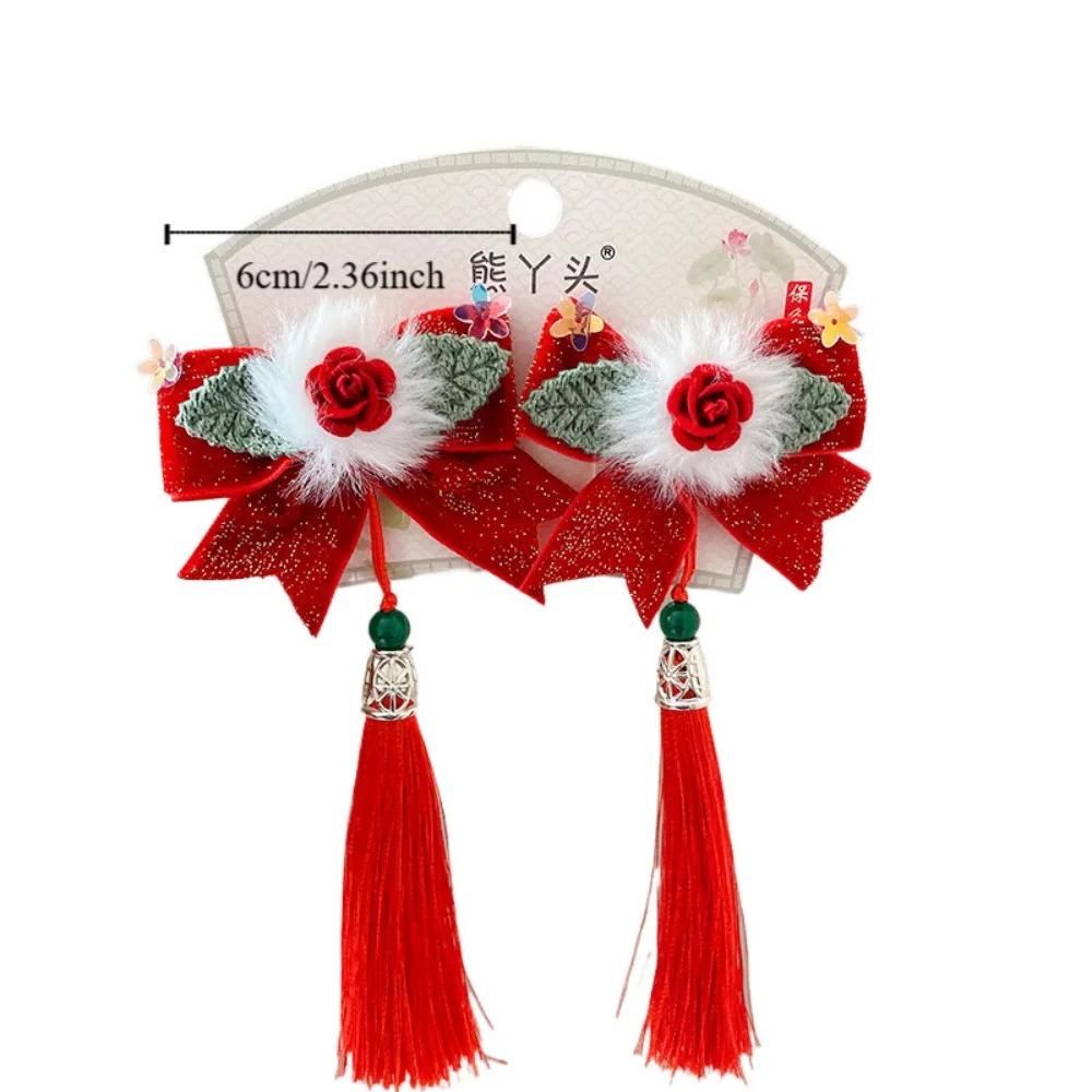 Hanfu Headwear Children's New Year Hairpin Cute Sweet Chinese Style Red Barrettes Tassel Tang Suit Ancient Style Hair Clip Girls