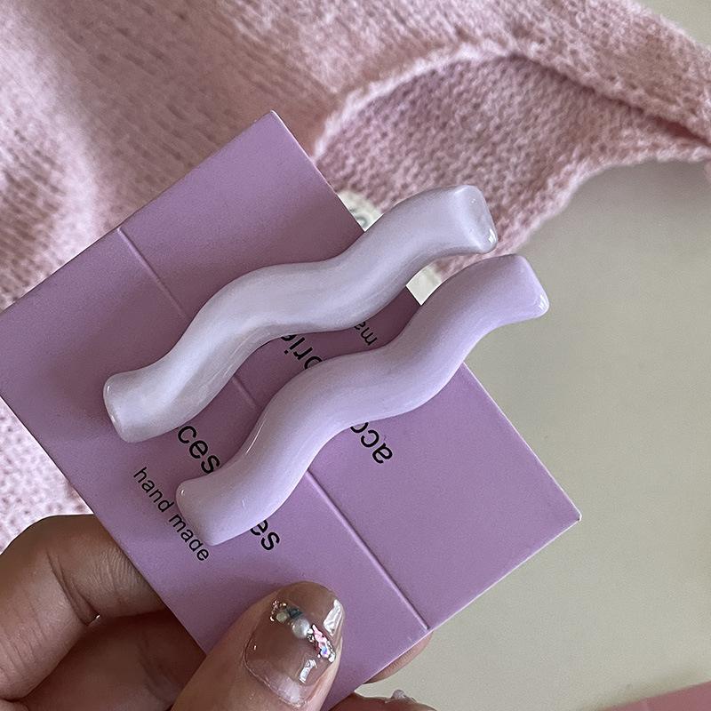 2 Piece Set Candy Color Simple and Irregular Acrylic Wave Barrettes Hairpin Retro Temperament Girl Side Clip Bang Clip Headwear