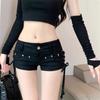 VIONA Women's Black Gothic Denim Shorts Vintage Aesthetic Korean Low Waist Jean Shorts Harajuku Y2k Cowboy Short Pants Clothes Summer