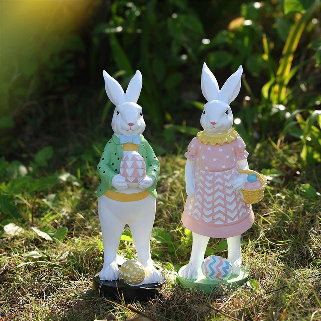 2PC Bunny Figurines Crafted From Decorative Home Furnishings, Outdoor Gardens, Courtyards, Corridors Resin Spring Decor Must Have