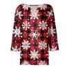 Women's Casual Christmas Print V-Neck T-Shirt with 3/4 Sleeves and Decorative Buttons