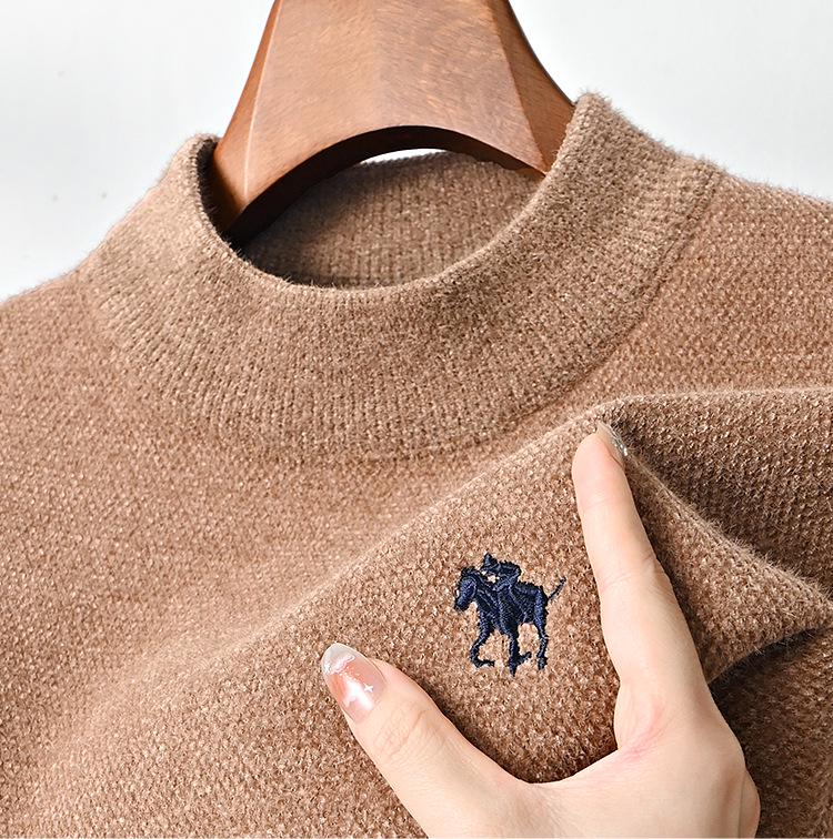 Men's Chenille Embroidered Thick Plush Half-Turtleneck Fleece Sweater