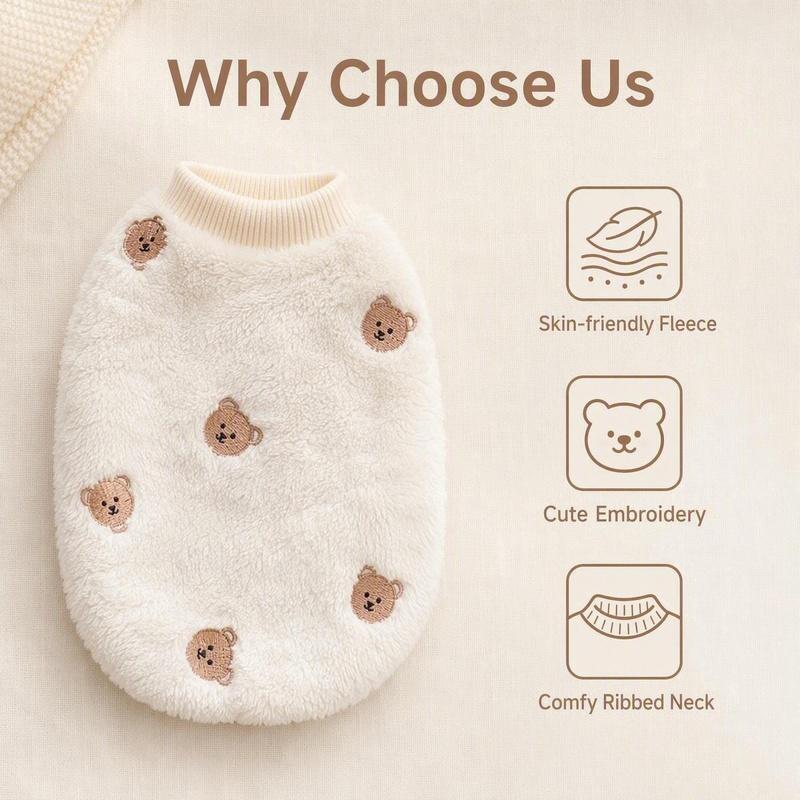 Cute Bear Embroidered Plush Pet Vest Soft Warm Winter Clothes for Small Dogs Puppy