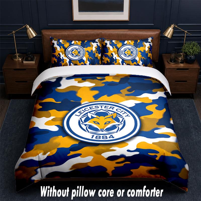 Leicester City Football Design Bed Bedding Set 1 Duvet Cover + 2 Pillowcases Soft Breathable Household Bed Linens