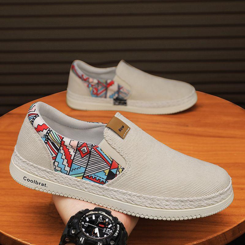 2024 New Summer Men's Shoes Canvas Shoes Casual Board Shoes One Pedal Lazy Men's Old Beijing Cloth Shoes Trend Breathable