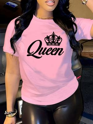 Short Sleeve Crown Letter 3D Printed Woman Crew Neck T-Shirt for Spring & Summer Casual Women's Clothing