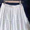 Japanese Mori Girl Spring Summer Women Midi Skirt Elastic Waist Jacquard Cotton White Skirt Sweet Basic Soft Ladies' A-Line Skirt