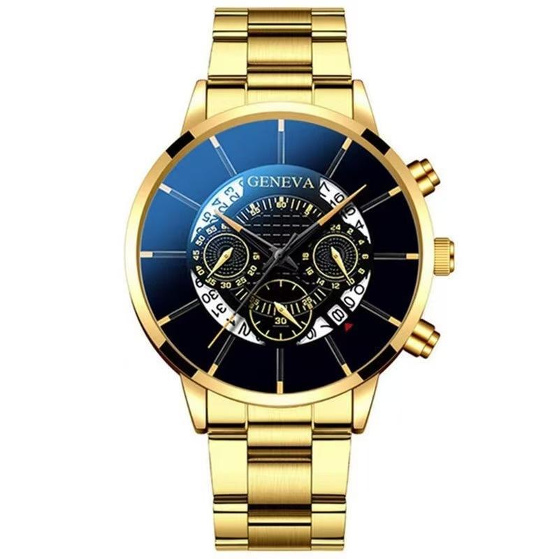 

Source Geneva Men S Steel Belt Calendar Quartz Watch Straight Hair One size fits all