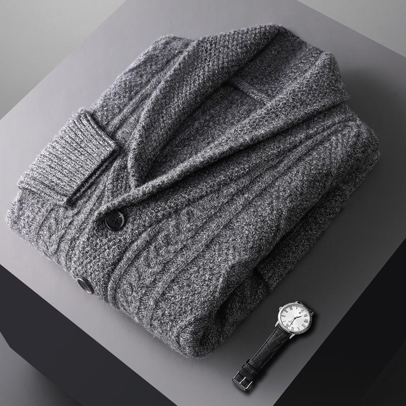 Herren Leichter Luxus Woll-Cardigan-Pullover mit Taschen - Herbst/Winter Strickjacke