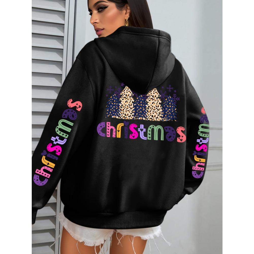 

Счастливого Рождества Толстовка с принтом леопардовых деревьев Женская Хип-хоп Всесочетаемая Уличная одежда Повседневные Свободные Толстовки Осень Женская Толстовка XL