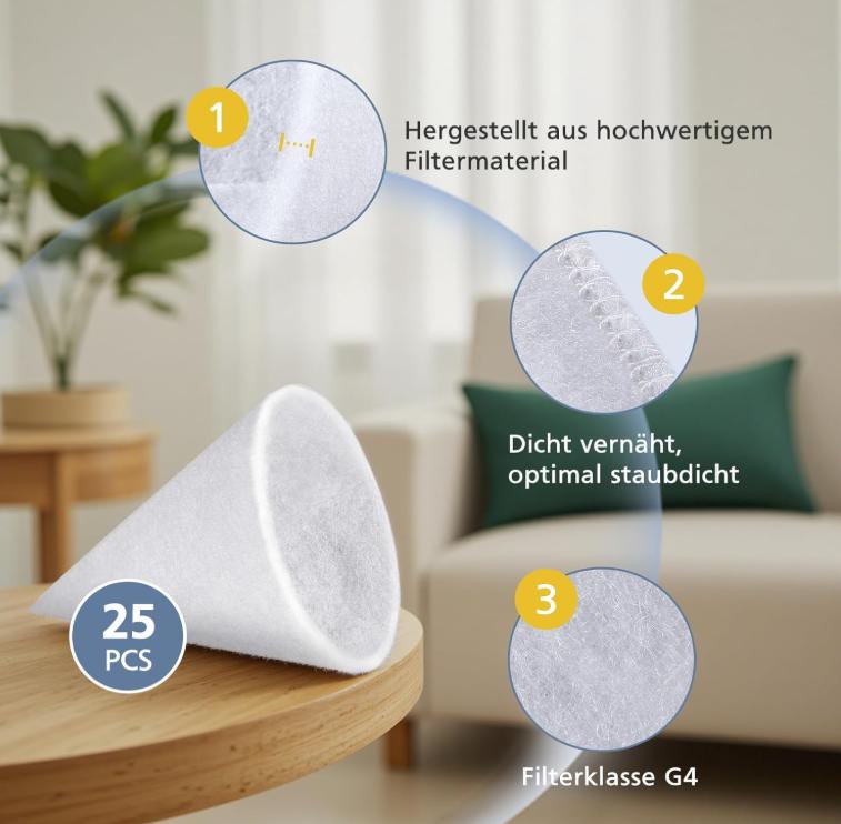 10 Stück Lüftungssystem Konischer Filter DN125 G4 Filtermatte Für Zehnder Maico Pluggit Helios Scheibenventil Ersatzfilter