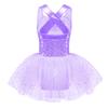 Girls Sleeveless Dance Dress with Shiny Sequins Crisscross Back and Tutu Mesh Skirt