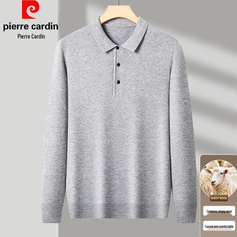 Pierre Cardin Men's Solid Lambswool Blend Thick Knit Polo Sweater