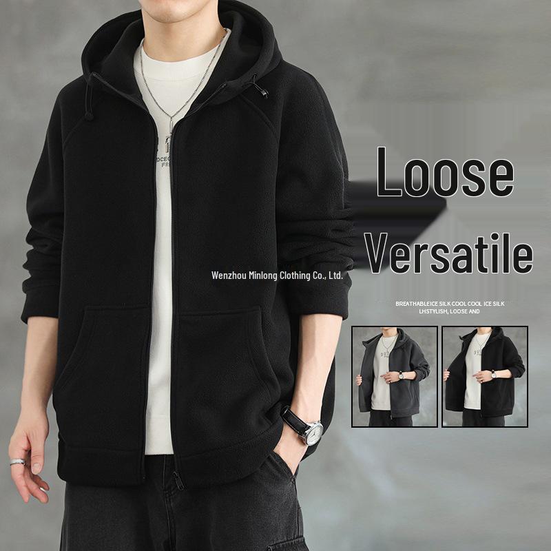 Męska kurtka polarowa z kapturem w dużych rozmiarach - Gruba, ciepła, dwustronna, modny top jesienno-zimowy