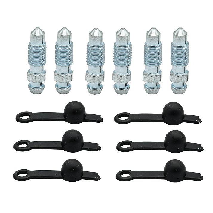 6 PCS H9402-6 Brake Bleeder Screws - Caliper Bleeder Screw With Rubber Cap, 3/8-24 X 1.18 Inch Length, Bleed Kit