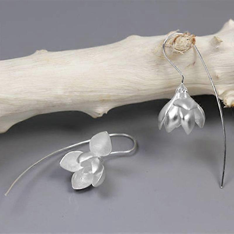 S925 Sterling Silver Earrings Elegant Magnolia Flower Drop Earrings Natural