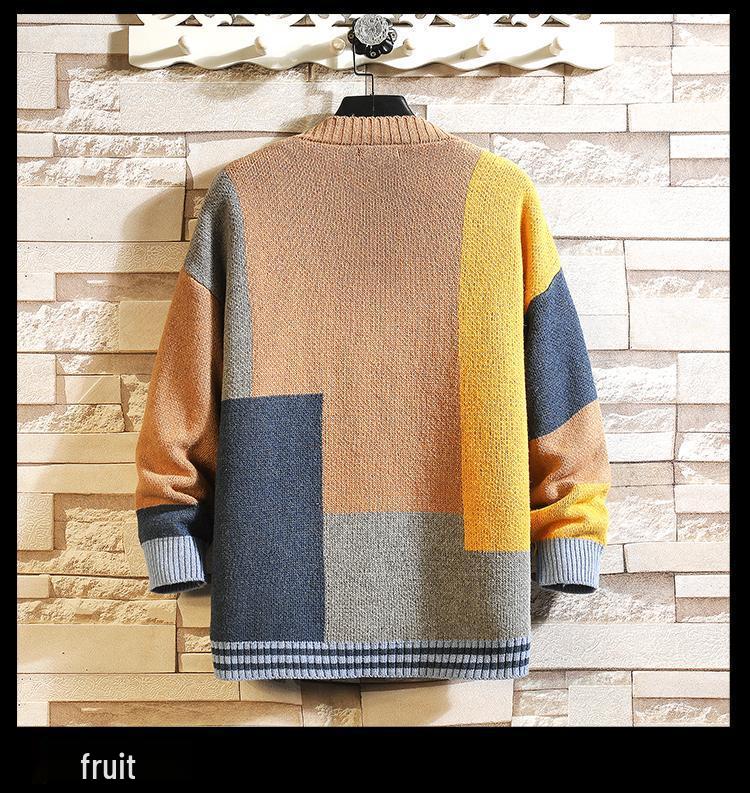 Men's V-Neck Knitted Cardigan Sweater - Autumn/Winter Fashion, Loose-Fit, Long-Sleeved, Stylish Stitch Design.