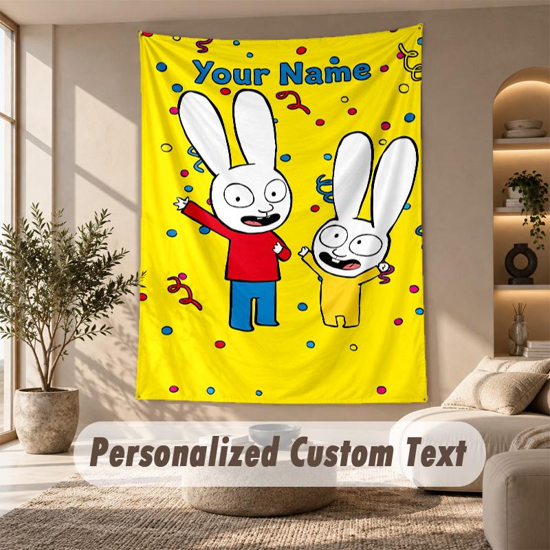 Simon Super Rabbit Tapestry, Personalized Custom Text, Wall Hanging Tapestry For Living Room Home Wall Decor