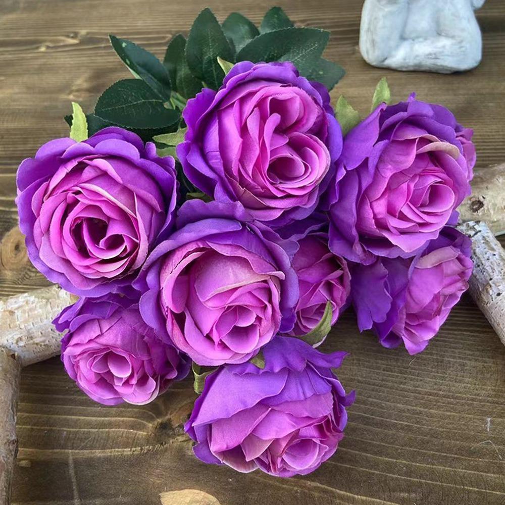 

9 Heads Real Happy Flower 10 Colors Mini Natural Silk Rose Flowers Photography Photo Gift Simulated Rose Flowers Home Decorative фіолетовий