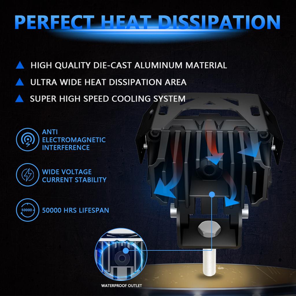 2Pcs Motorcycle Spot Lights Motorcycle LED Driving Fog Lights White and Amber LED Spotlights 120W