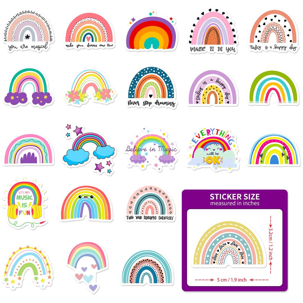 50 Rainbow Stickers Bohemian Rainbow Stickers Children'S Birthday Party Cartoon Graffiti Waterproof Stickers
