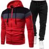 Men's 2024 Casual Tracksuit: Spliced Hooded Jacket & Long Pants Two-Piece Set for Spring/Autumn.
