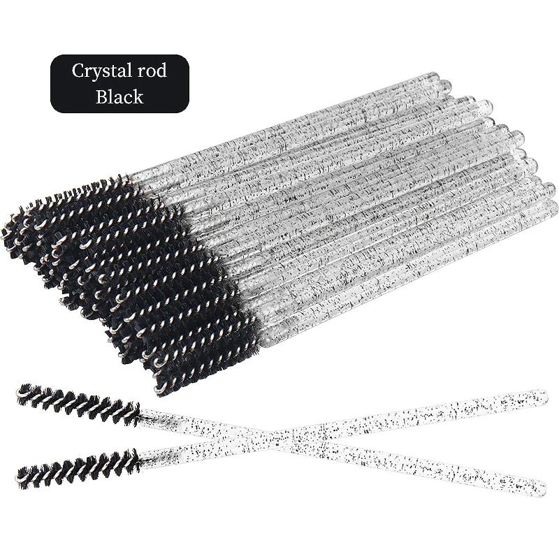 50pcs Disposable Eyelash Brushes Crystal Eye Lash Mascara Wands Glitter Lash Comb Spoolies Micro Makeup Applicators