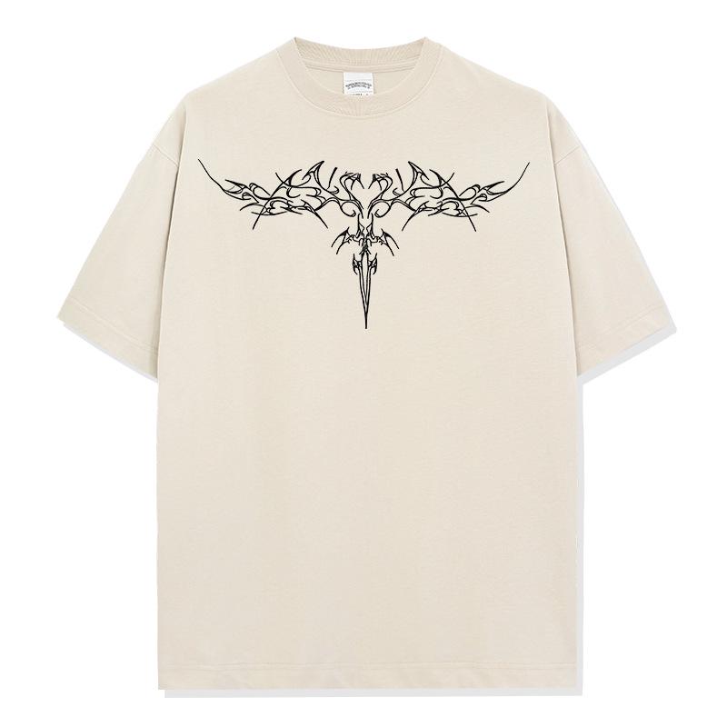 Loose Fit Washed Pure Cotton T-Shirt with Chest Tattoo Print