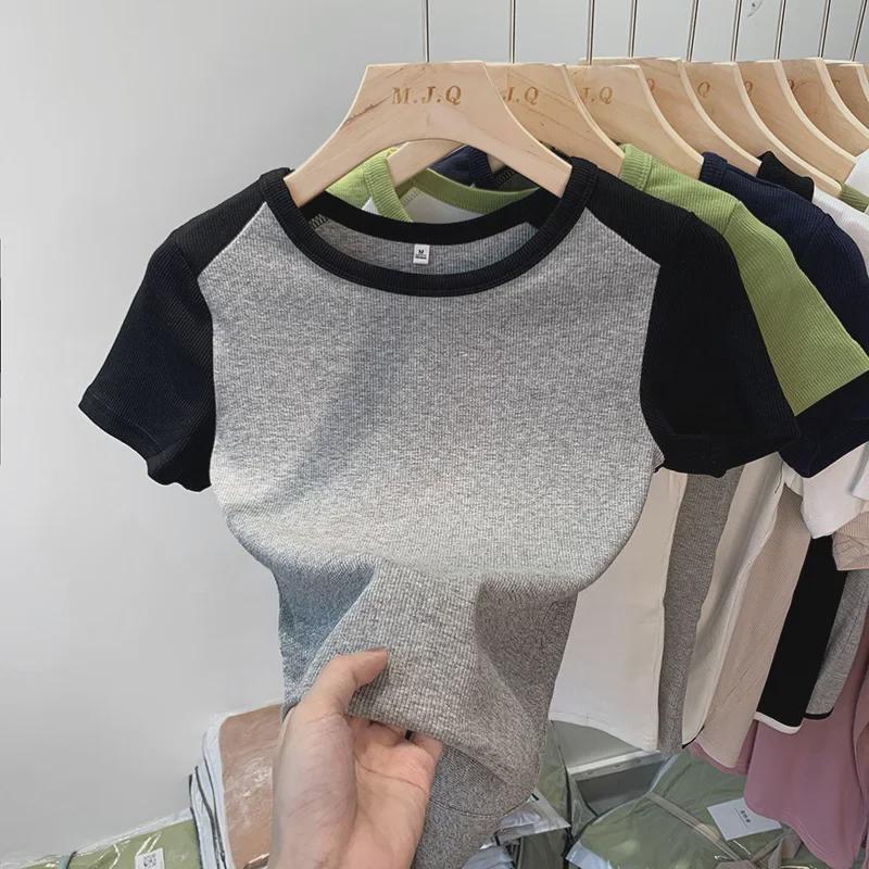 Women's Summer Retro Contrast Short-Sleeve T-Shirt - Sweet, Pure Desire Style